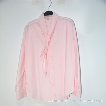 Polyester Woven Plain Dyed Women Blouse With Tie